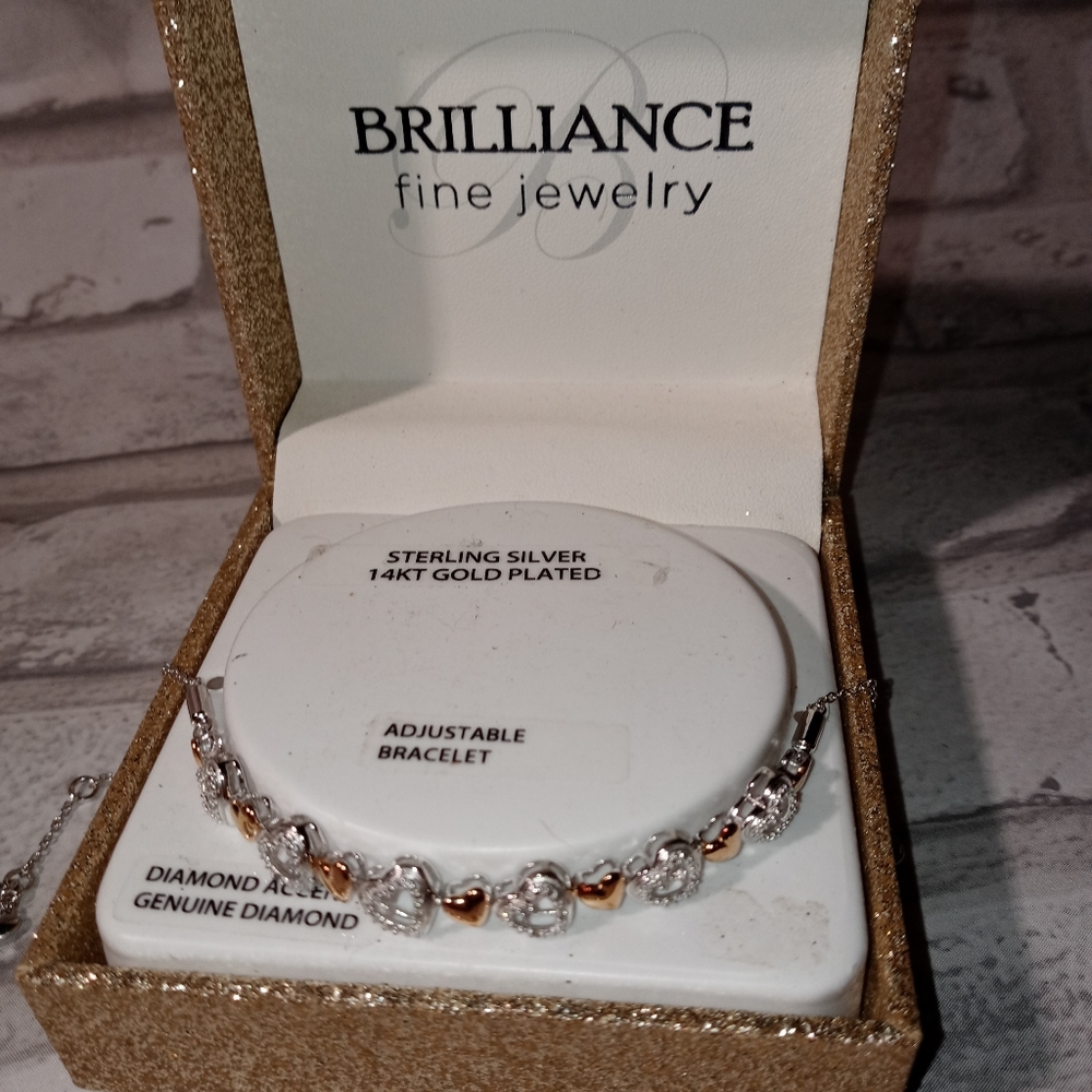 Sterling Silver Braclet 14kt Gold Plated Hearts - Picture 3 of 6